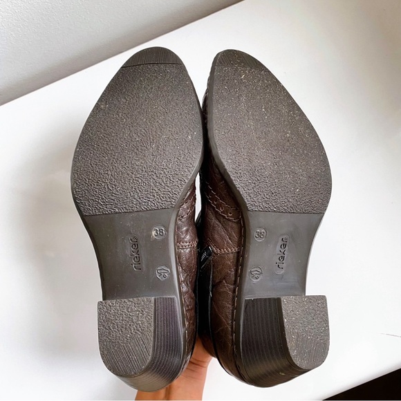 🍩 RIEKER DARK BROWN LEATHER SIDE BUCKLE CHUNKY HEEL BOOTIES! - Picture 4 of 15